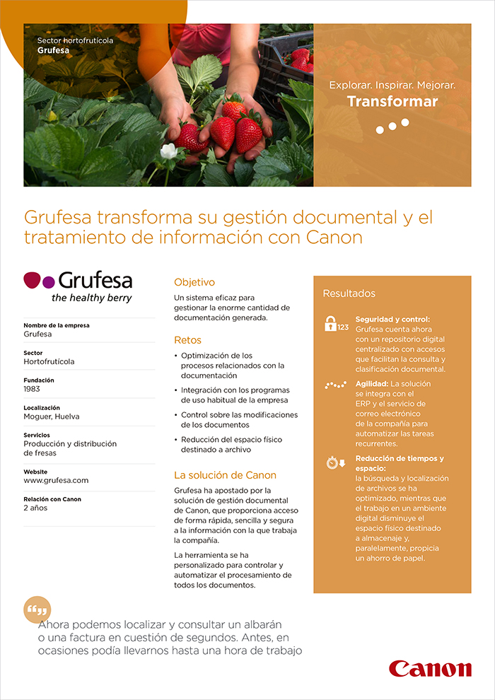 La multinacional Canon reconoce a Grufesa por la modélica transformación de su gestión documental